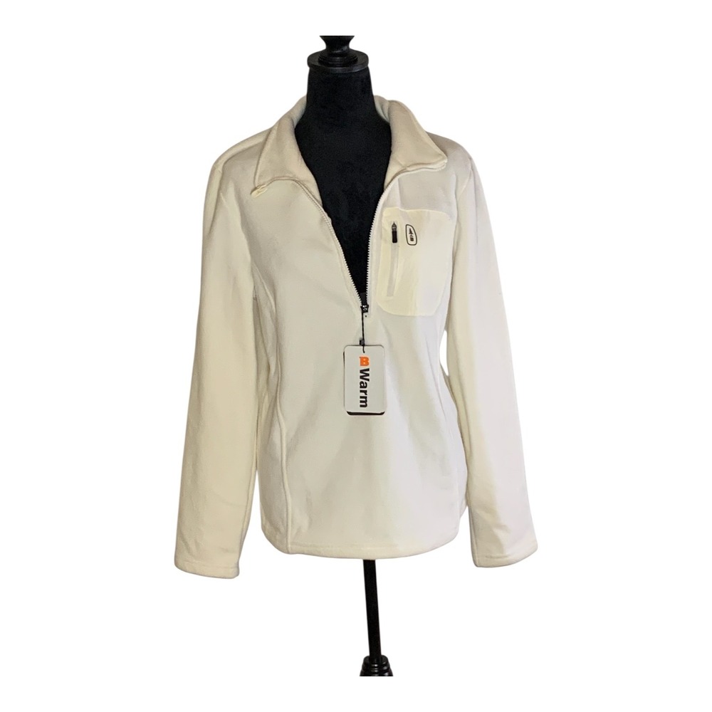 BASS OUTDOOR Women's Highline Trail Half Zip Fleece Sweater Jacket White Size XL